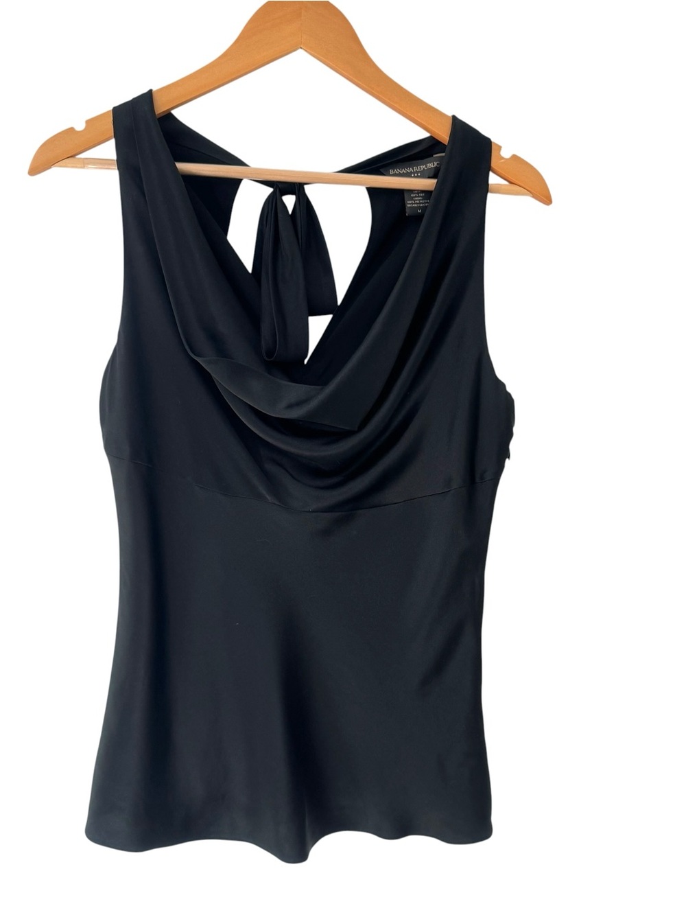Vintage Y2K Banana Republic Black Cowl Drape Neck Silk Top Blouse Dressy Size M